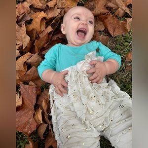 Blue and White one piece outfit for baby girls.